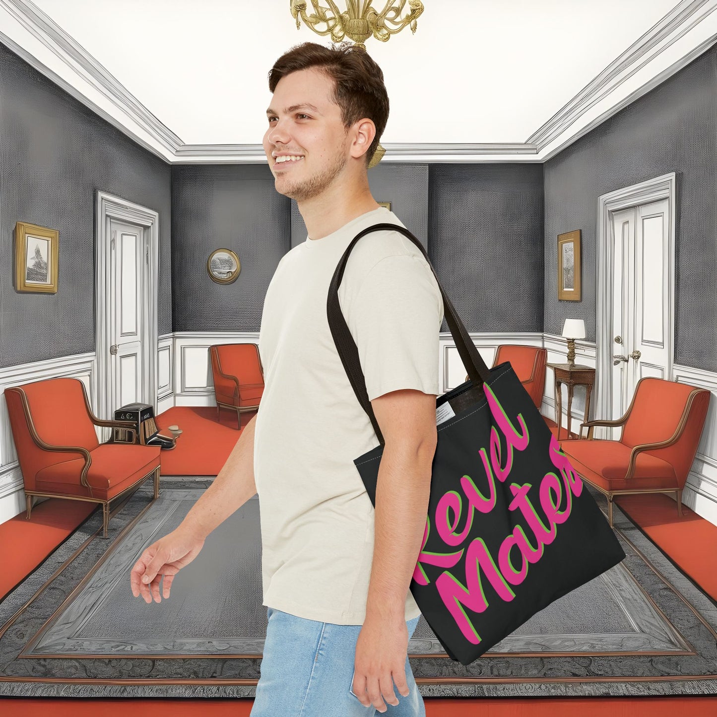 Tote Bag | All Over Print Bag | Black & Fuchsia RevelMates Design