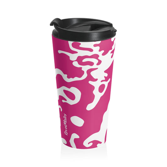 Stainless Steel Travel Mug With Cup 15oz (440ml) | Camouflage Fuchsia & White Design
