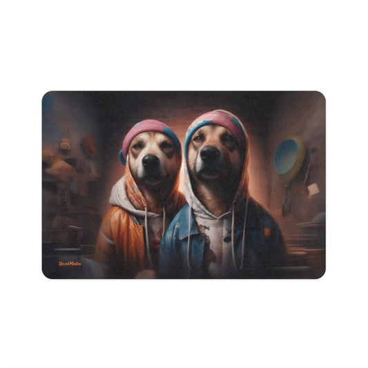 Hermanos del hip-hop | Tapete para comida para mascotas (12"x18") | para perros, gatos y todas las mascotas queridas