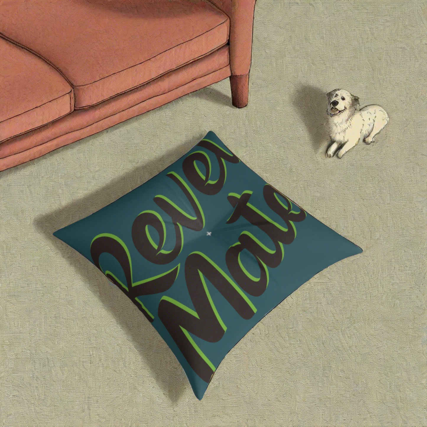 Square Tufted Floor Pillow | for Pets and Companions | Turquoise & Brown RevelMates Design