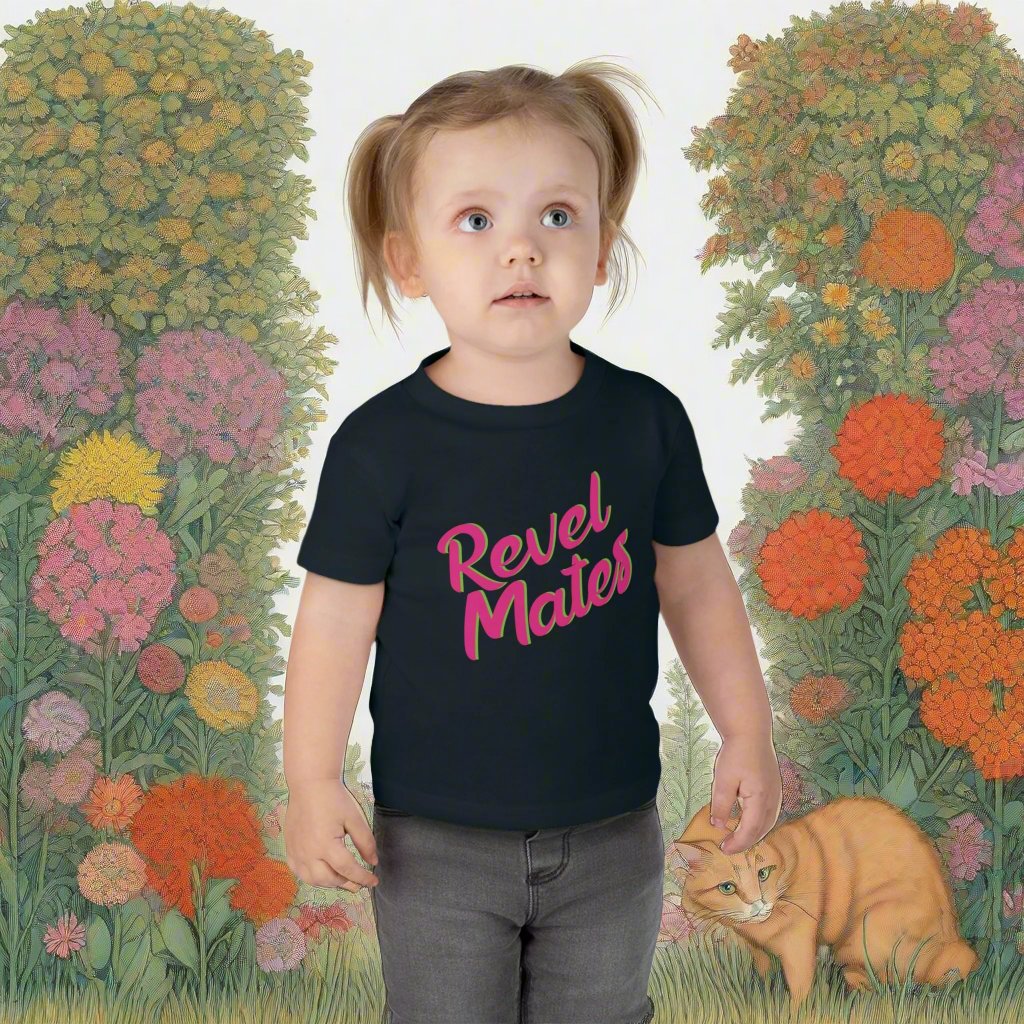 Infant Unisex Lightweight Fine Jersey T-Shirt | 6M-24M | Black & Fuchsia RevelMates Design