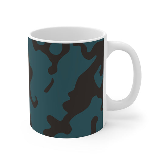 Ceramic Mug 11oz (330 ml) | Camouflage Turquoise & Brown Design