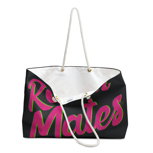 Weekender Beach Bag | All Over Print Bag | Black & Fuchsia RevelMates Design