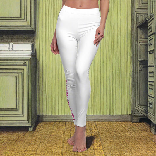 Women's Cut & Sew Casual Leggings | White & Fuchsia RevelMates Design