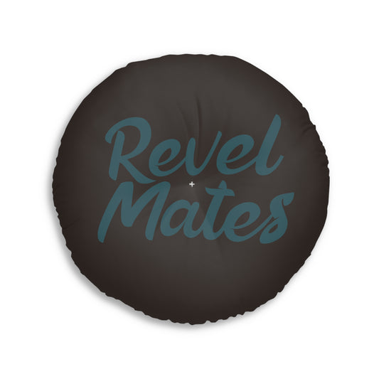 Round Tufted Floor Pillow | for Pets and Companions | Camouflage Turquoise & Brown Design