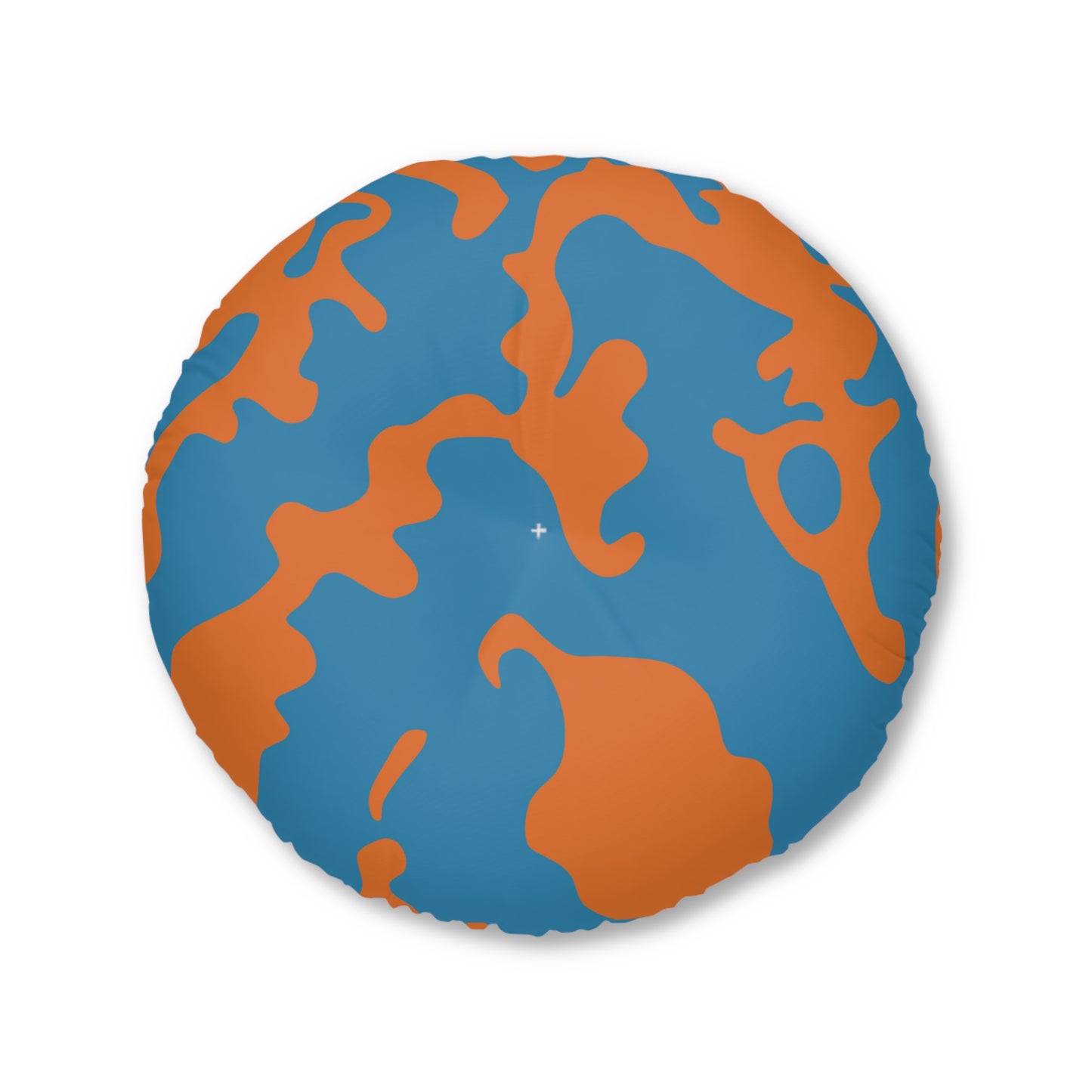 Round Tufted Floor Pillow | for Pets and Companions | Camouflage Blue & Orange Design