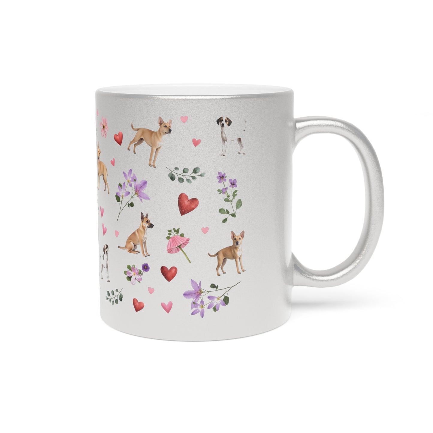 Silver Metallic Ceramic Mug (11oz) | Puppy Love Design