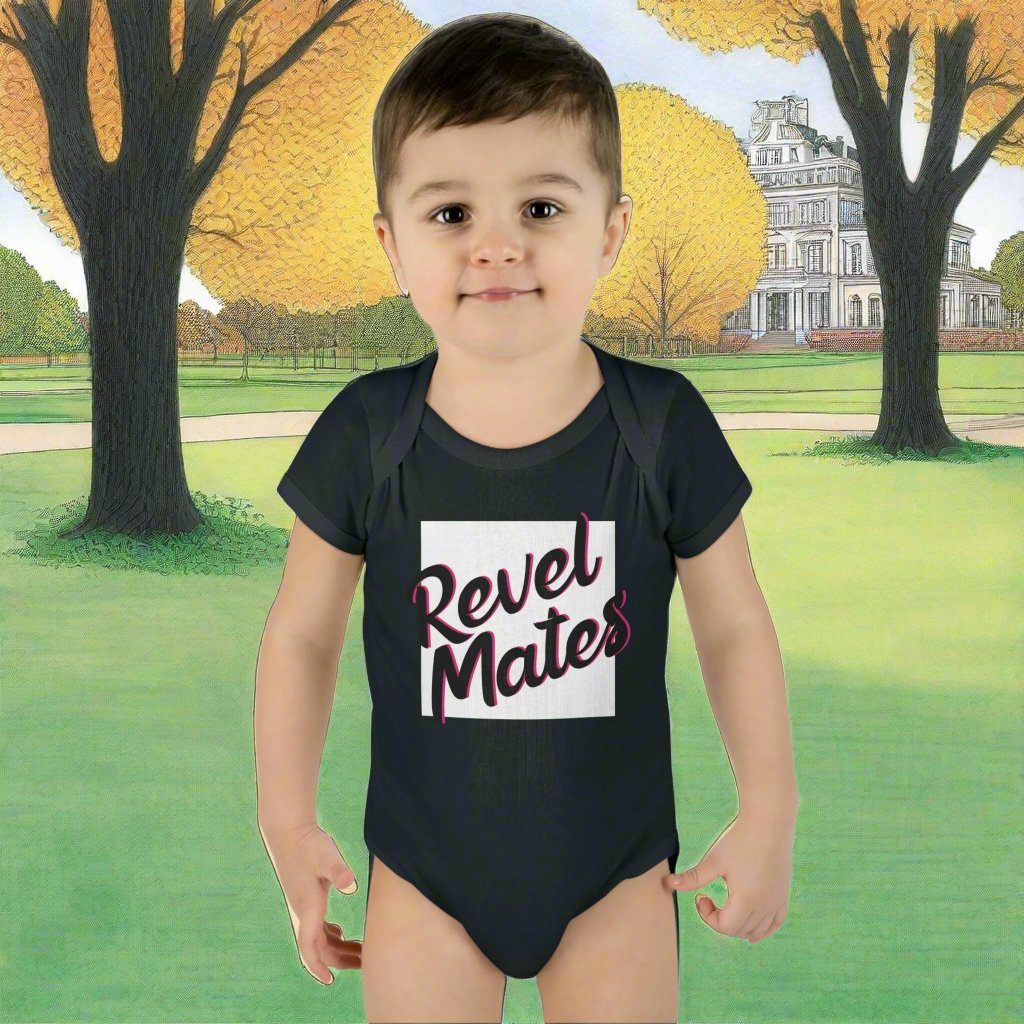 Infant Unisex Baby Rib Bodysuit | NB-24M | White & Black RevelMates Square Design | 4 colors