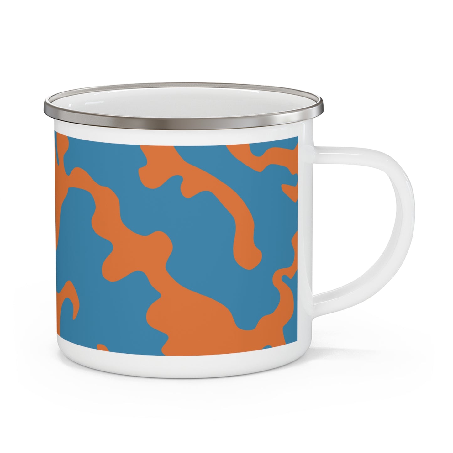 Enamel Camping Mug 12oz (350ml) | Camouflage Blue & Orange Design