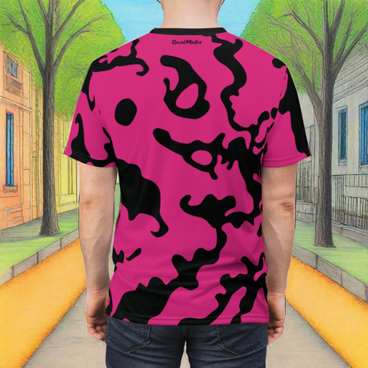 Unisex Cut & Sew T-Shirt | All Over Print Tee | Camouflage Fuchsia & Black Design