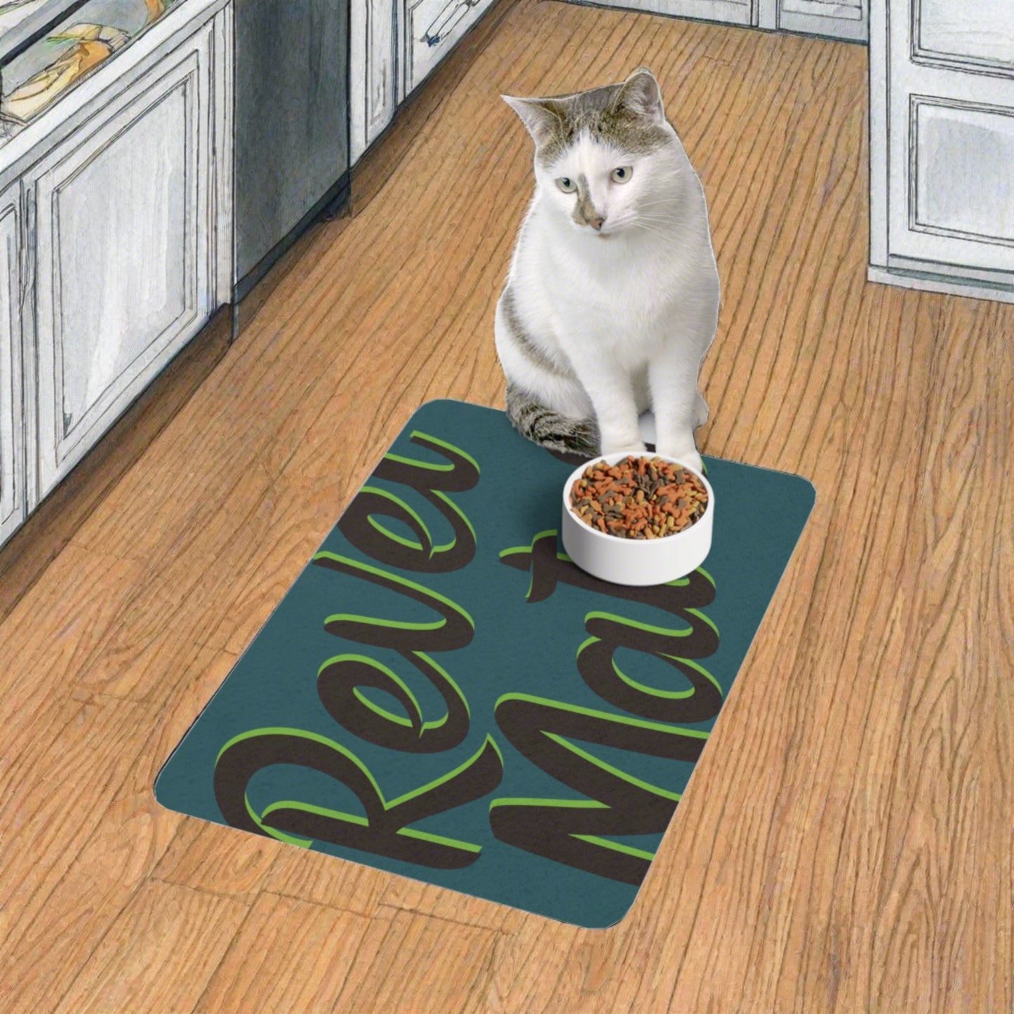 Pet Food Mat | for Dogs, Cats and all beloved Pets | Turquoise & Brown RevelMates Design