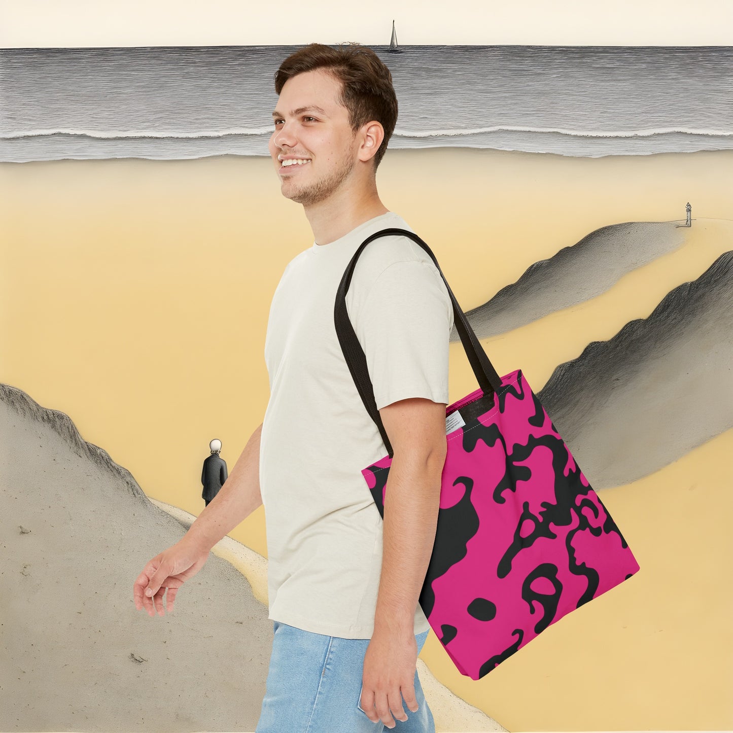 Tote Bag | All Over Print Bag | Camouflage Fuchsia & Black Design