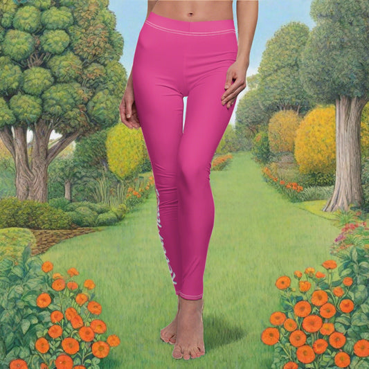 Women's Cut & Sew Casual Leggings | Fuchsia & White RevelMates Design