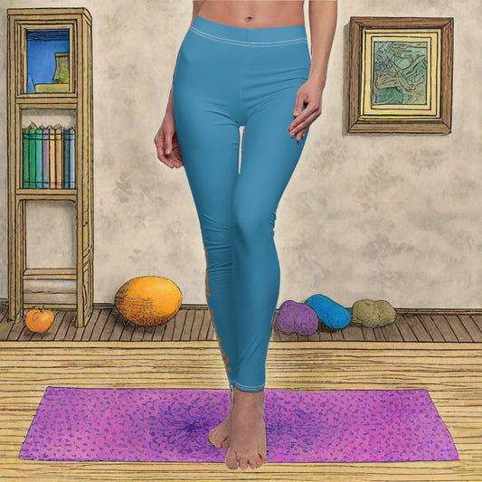 Women's Cut & Sew Casual Leggings | Blue & Orange RevelMates Design