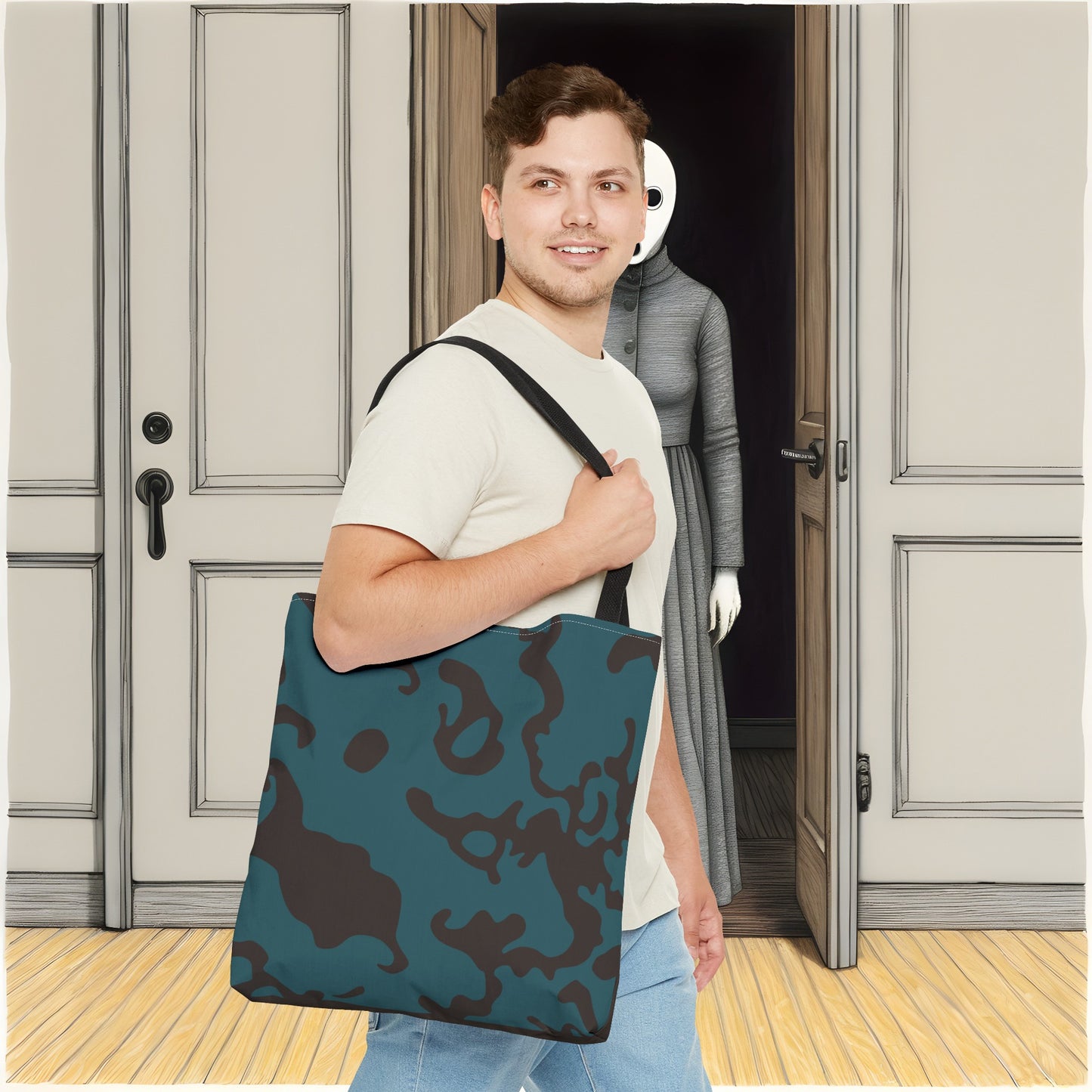 Tote Bag | All Over Print Bag | Camouflage Turquoise & Brown Design