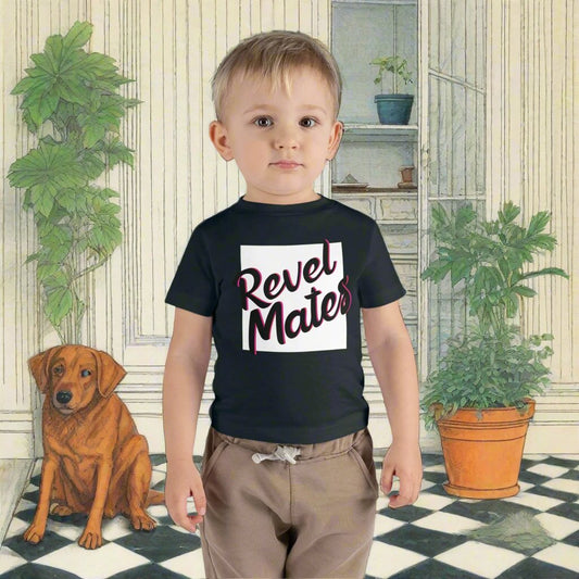 Infant Unisex Lightweight Fine Jersey T-Shirt | 6M-24M | White & Black RevelMates Square Design | 4 colors