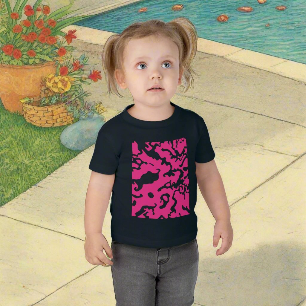 Infant Unisex Lightweight Fine Jersey T-Shirt | 6M-24M | Camouflage Fuchsia & Black Design