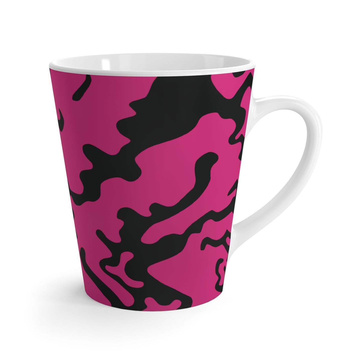 Latte Mug 12oz (350 ml) | Camouflage Fuchsia & Black Design