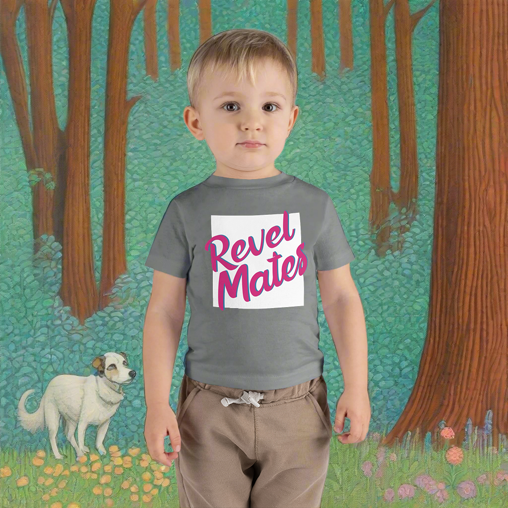 Infant Unisex Lightweight Fine Jersey T-Shirt | 6M-24M | White & Fuchsia RevelMates Square Design | 4 colors