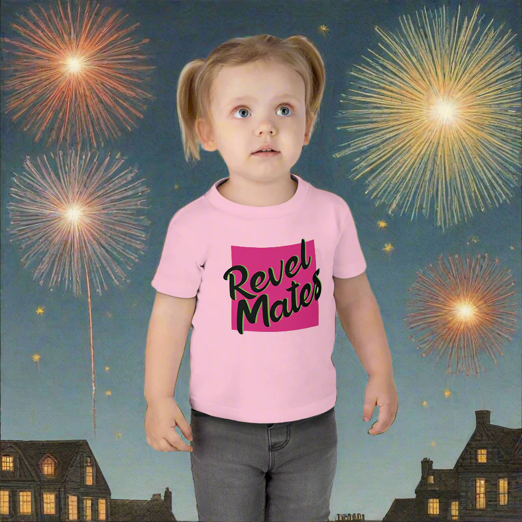 Infant Unisex Lightweight Fine Jersey T-Shirt | 6M-24M | Fuchsia & Black RevelMates Square Design | 4 colors