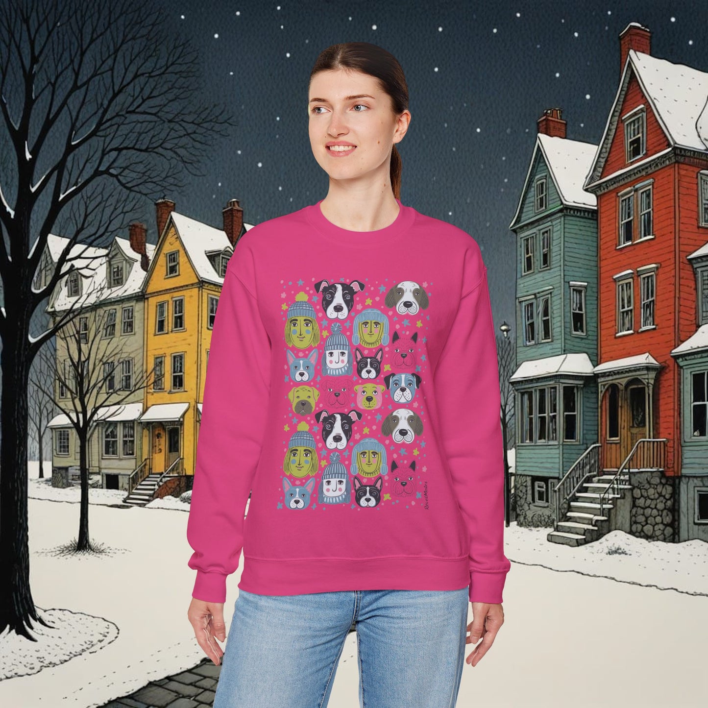 Unisex Heavy Blend Crewneck Sweatshirt | Winter Doggies Design | 14 colors