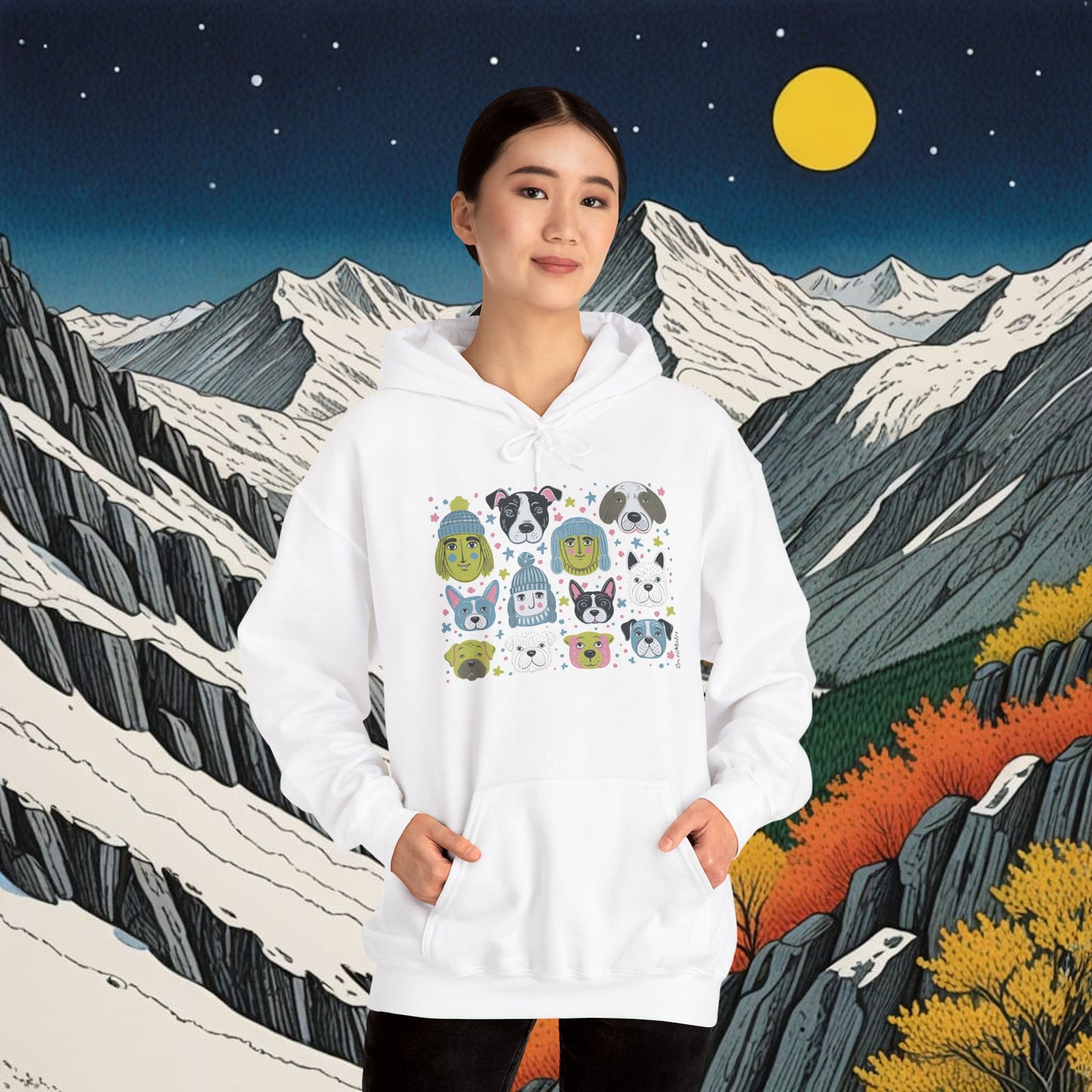 Unisex Heavy Blend Hoodie | Winter Doggies Design | 13 colors