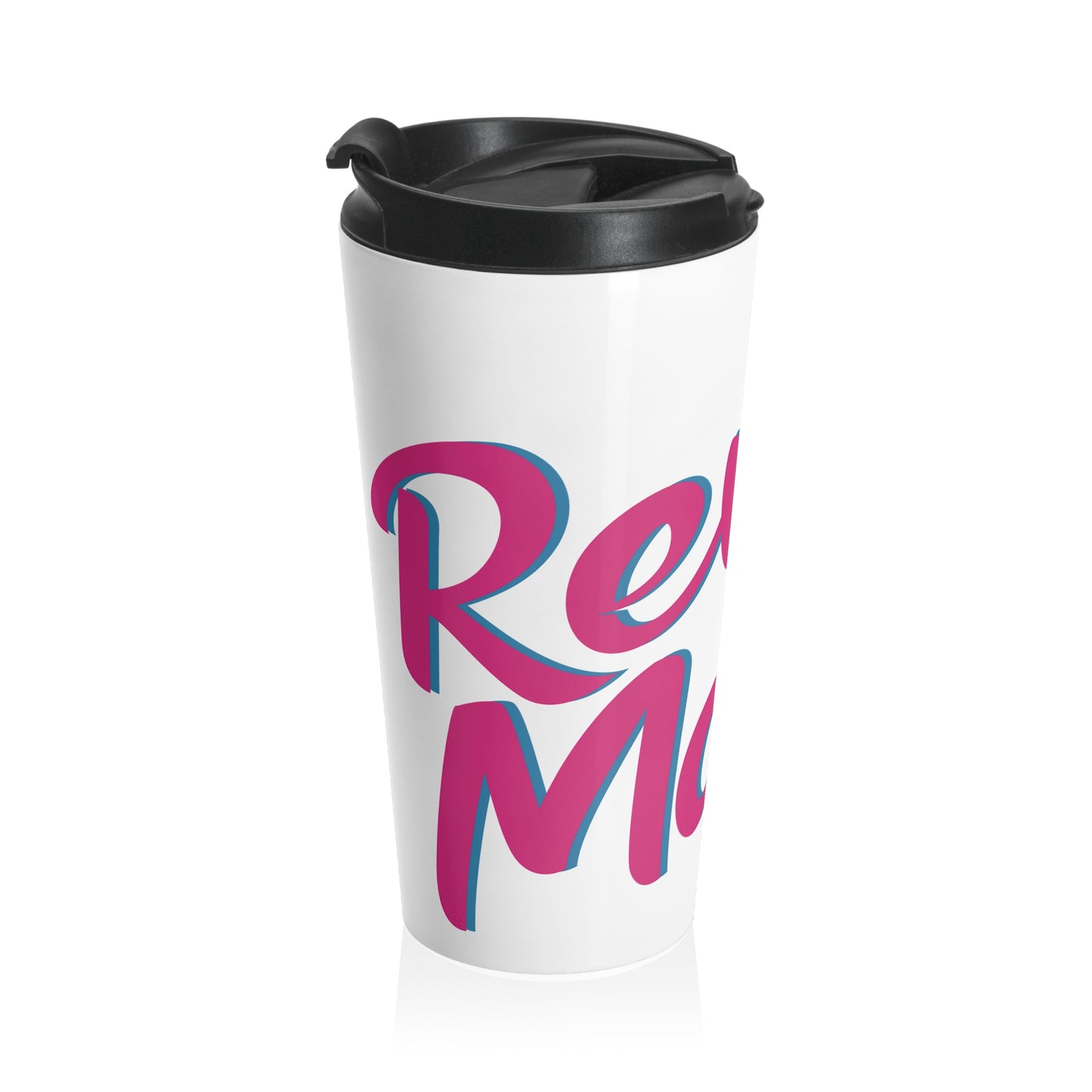 Stainless Steel Travel Mug With Cup 15oz (440ml)| White & Fuchsia RevelMates Design