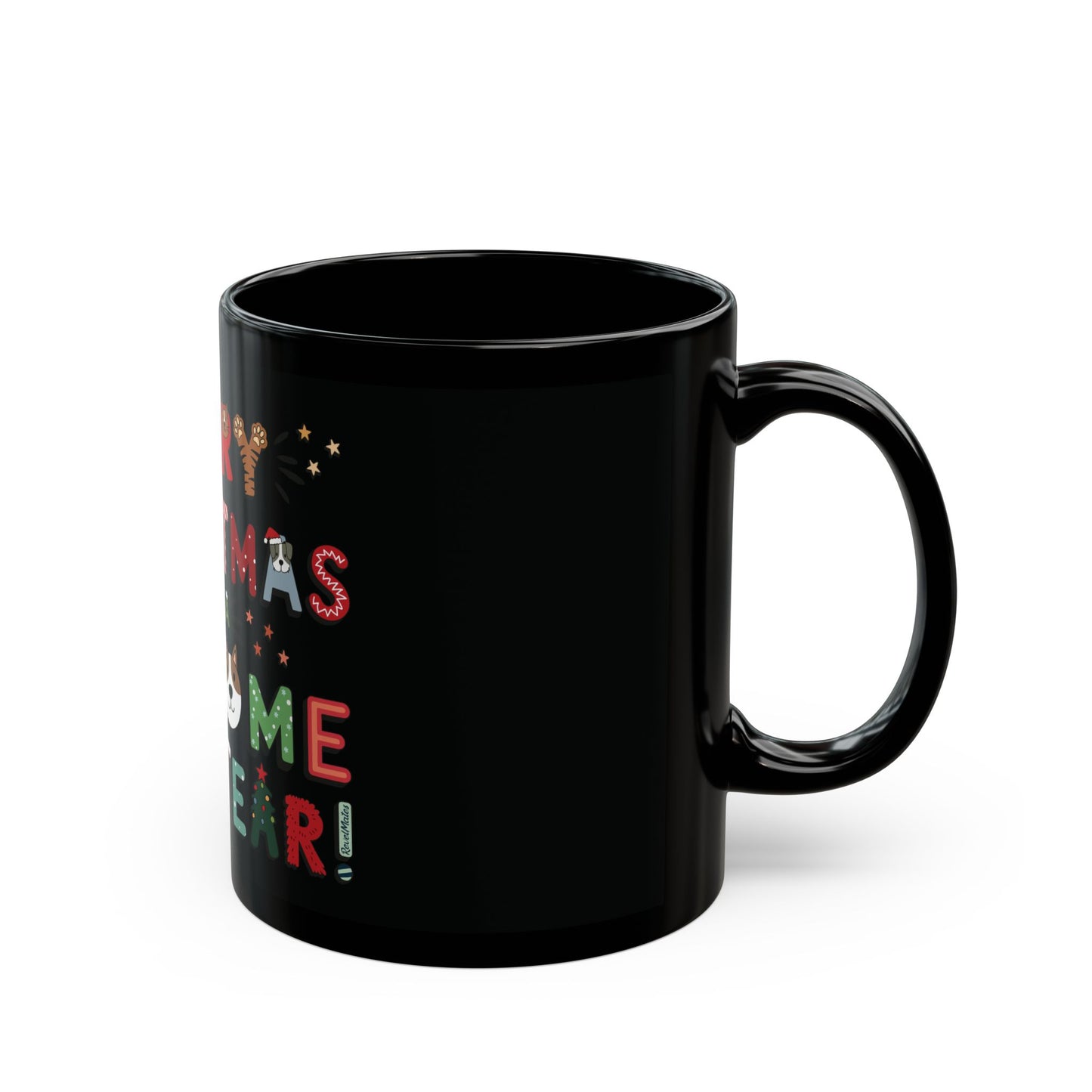 Total Black Ceramic Mug (11oz, 15oz) | Furry Christmas Design | 2 sizes