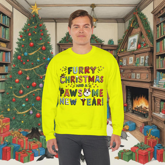 Unisex Heavy Blend Crewneck Sweatshirt | Neon and Solid Colors V.2 | Furry Christmas Design | 13 colors