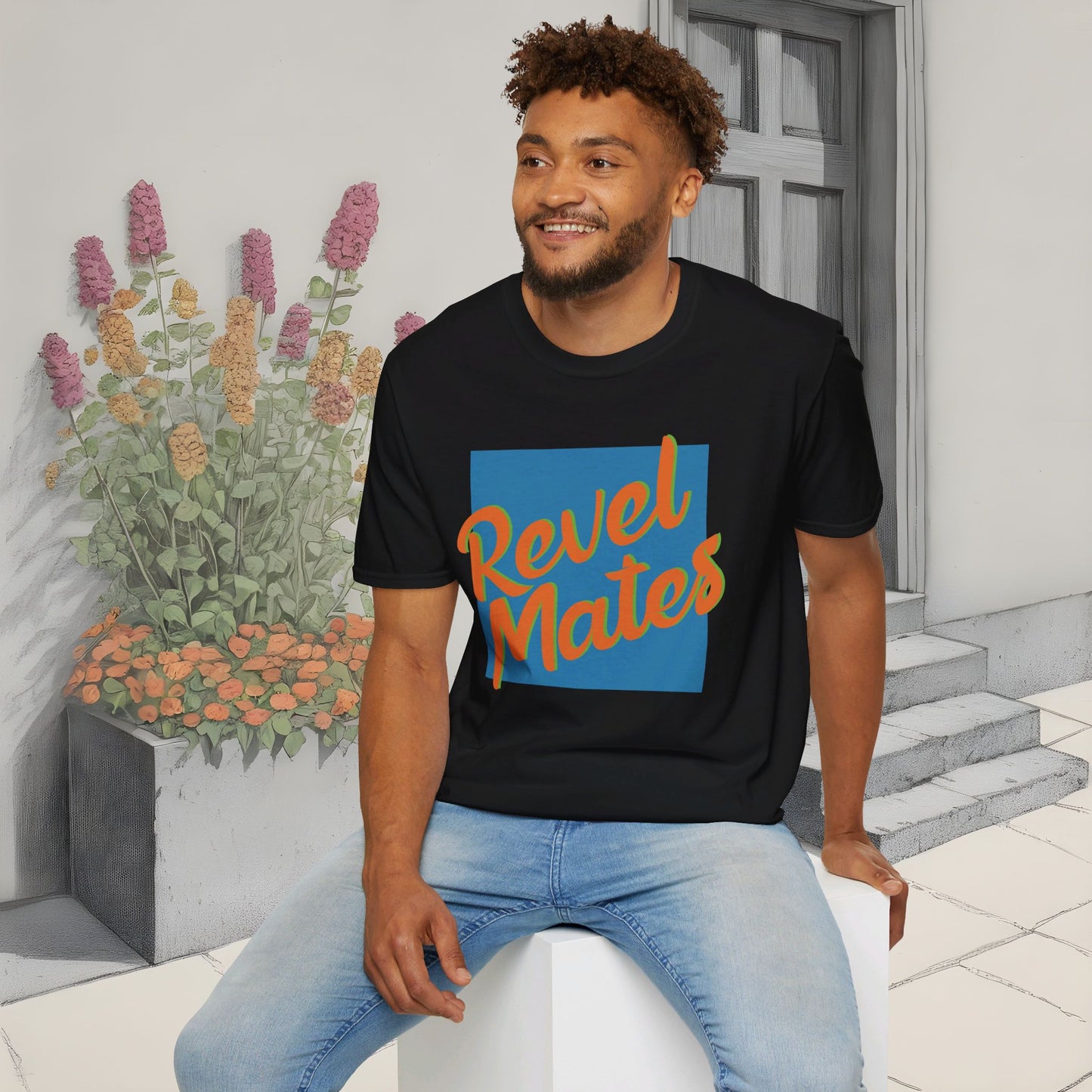 Unisex Softstyle T-Shirt | Blue & Orange RevelMates Square Design | 4 colors