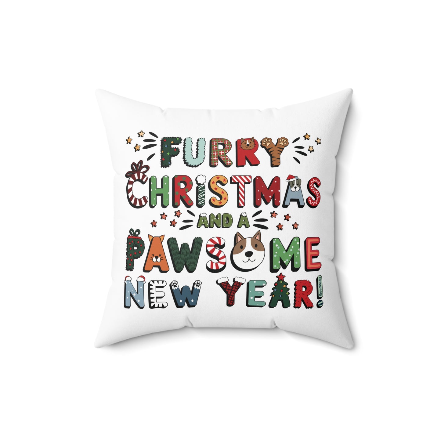 Spun Polyester Square Pillow | Furry Christmas Design | 4 sizes