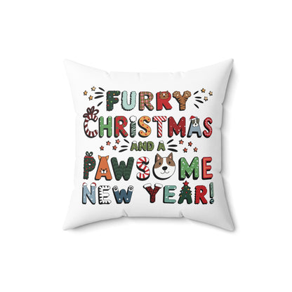 Spun Polyester Square Pillow | Furry Christmas Design | 4 sizes