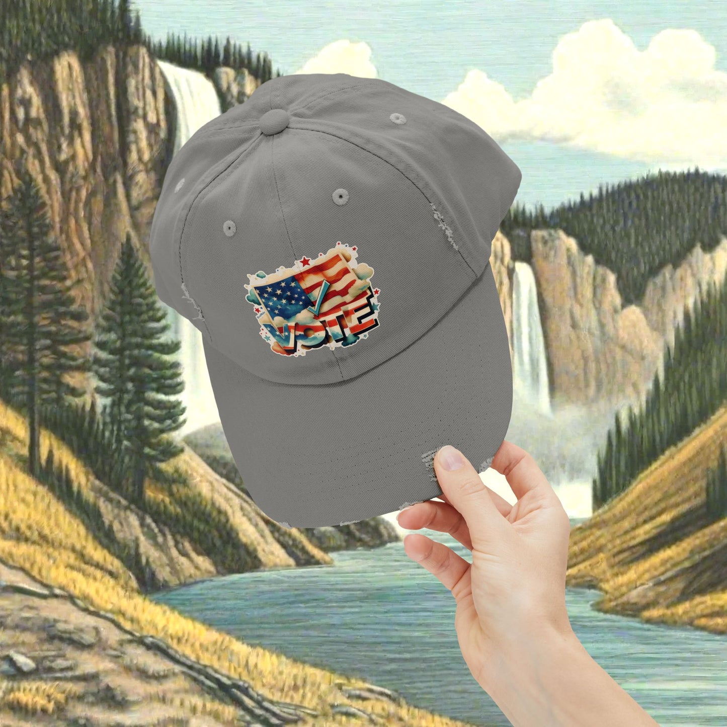 Unisex Distressed Cap | VOTE Watercolor Design | US Elections | 8 colors