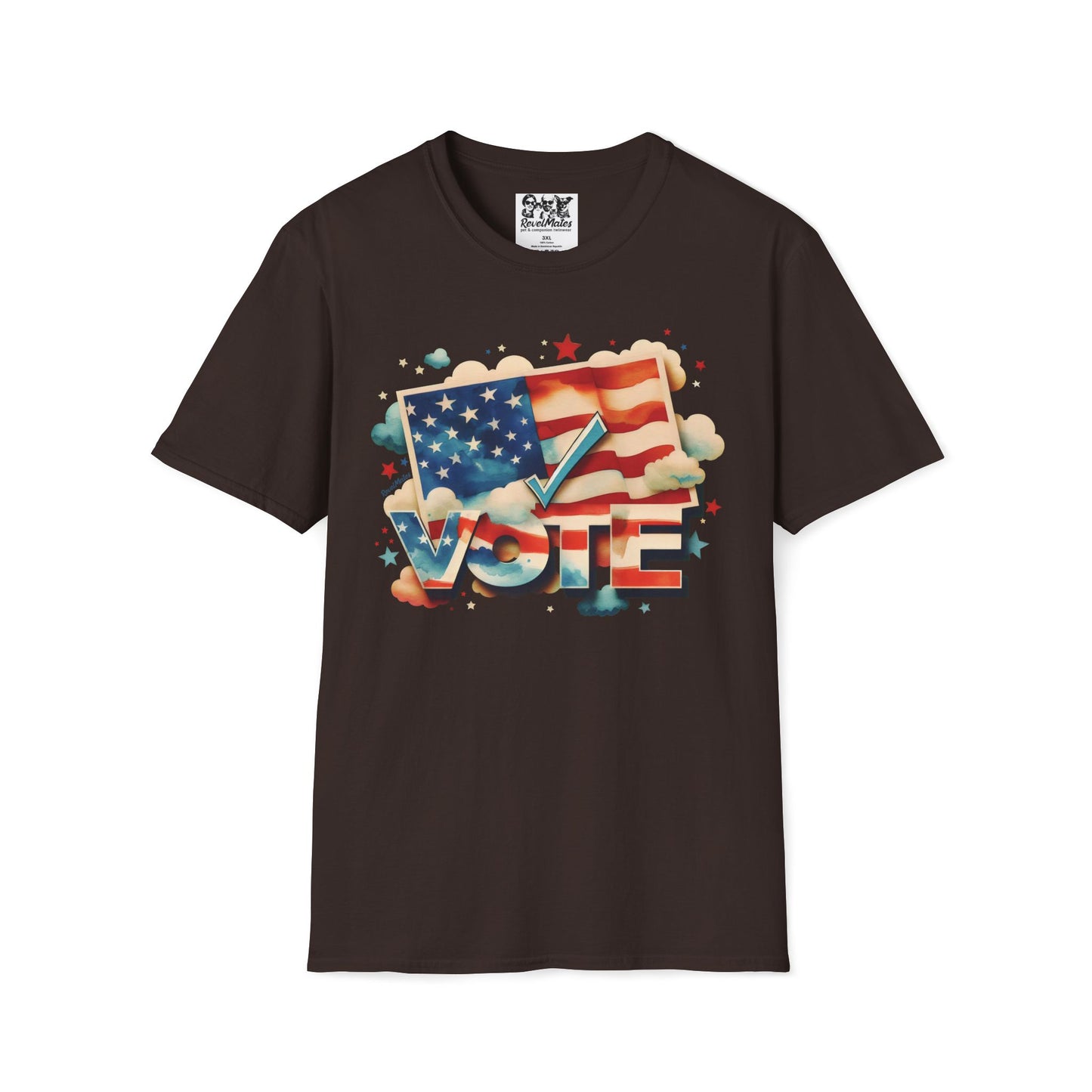 Unisex Softstyle T-Shirt | Solid Colors | VOTE Watercolor Design | US Elections | 15 colors