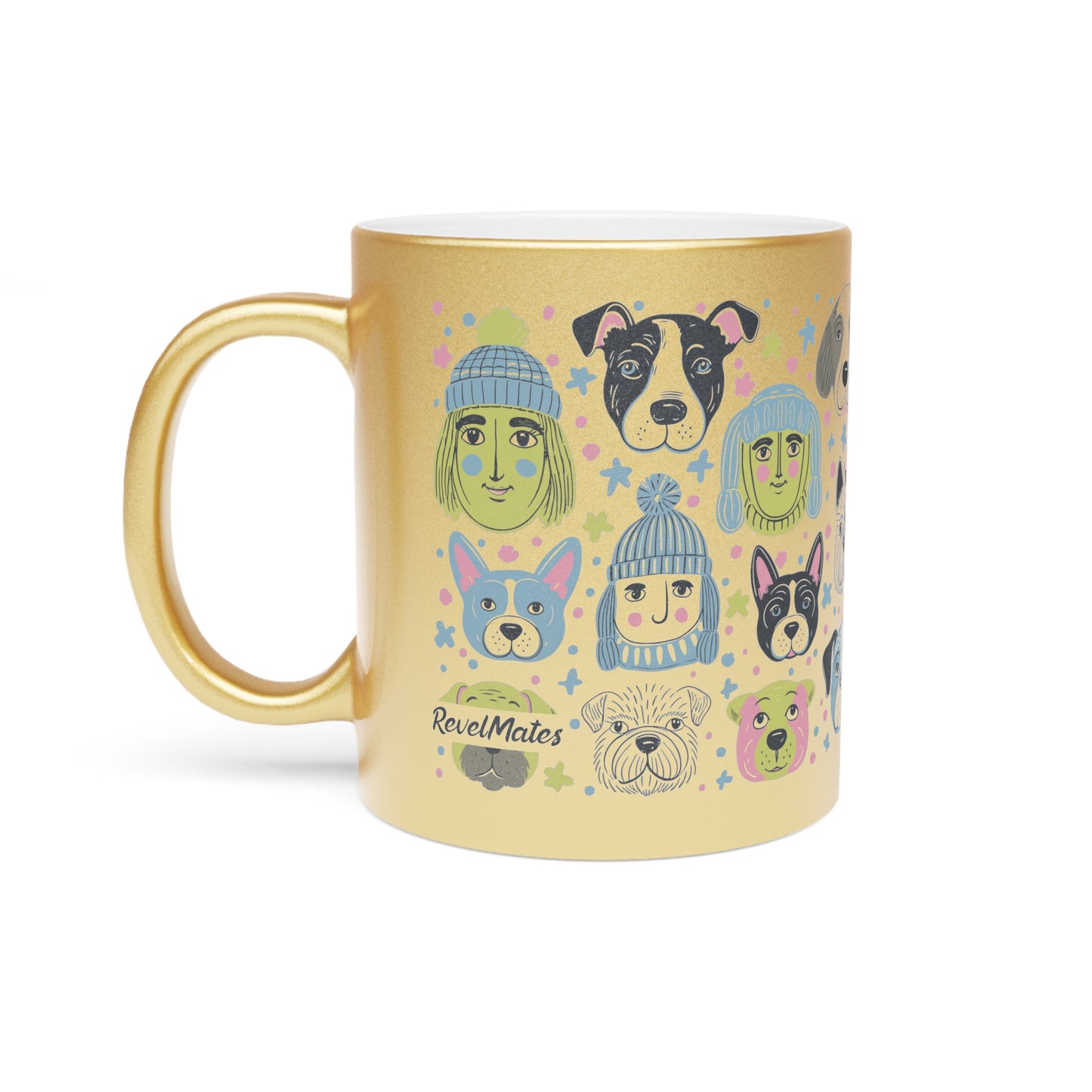 Silver & Gold Metallic Ceramic Mugs (11oz) | Winter Doggies Design | 2 colors