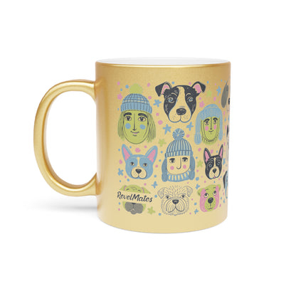 Silver & Gold Metallic Ceramic Mugs (11oz) | Winter Doggies Design | 2 colors