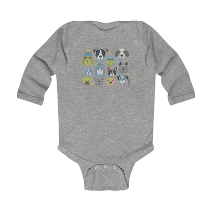 Infant Unisex Long Sleeve Bodysuit | Winter Doggies Design | 4 colors