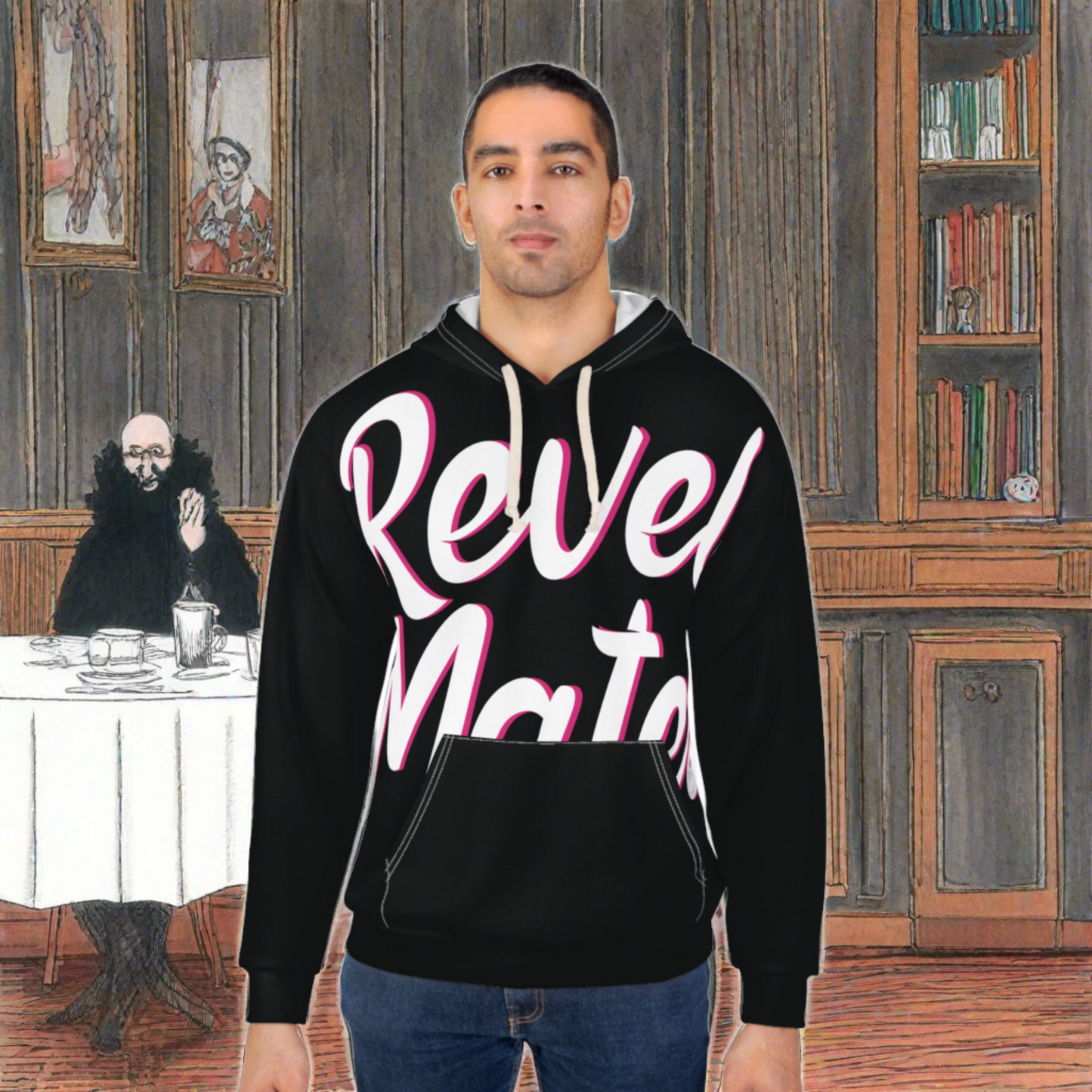 Unisex Cut & Sew Pullover Hoodie | All Over Print Hoodie | Black & White RevelMates Design