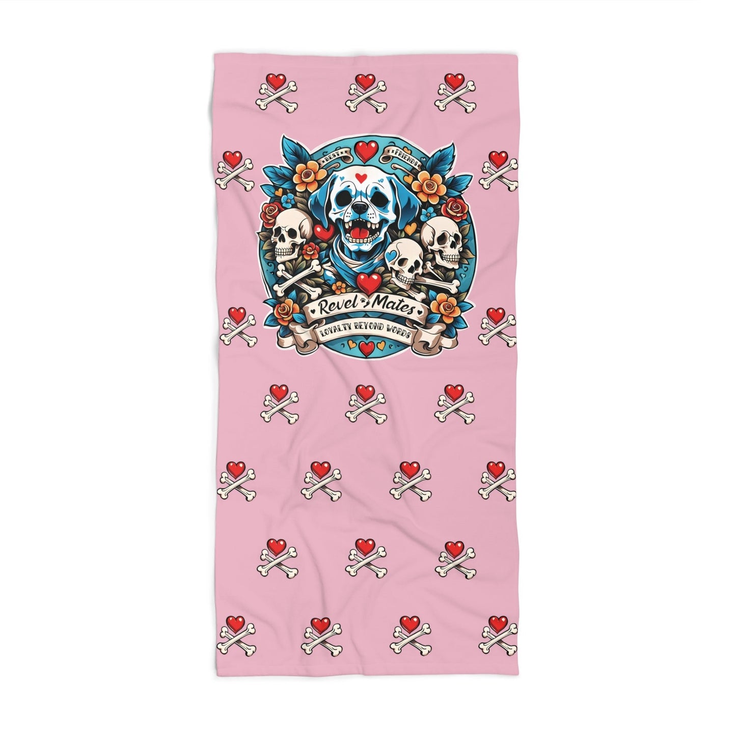 Beach Towel | All Over Print Towel | Dog Skull Tattoo Design | 4 colors