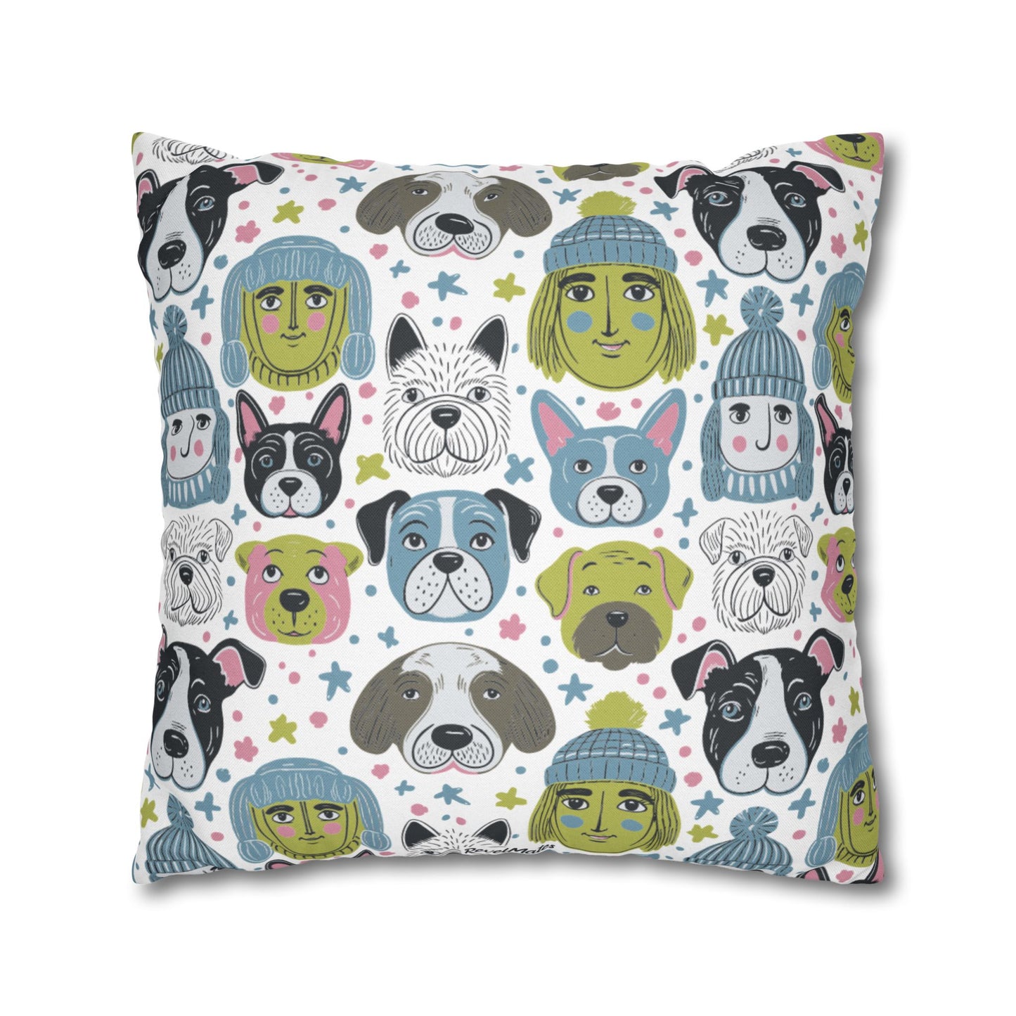 Spun Polyester Square Pillowcase | Winter Doggies Design | 4 sizes