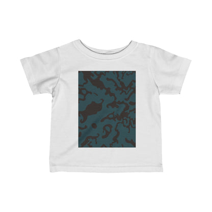 Infant Unisex Lightweight Fine Jersey T-Shirt | 6M-24M | Camouflage Turquoise & Brown Design