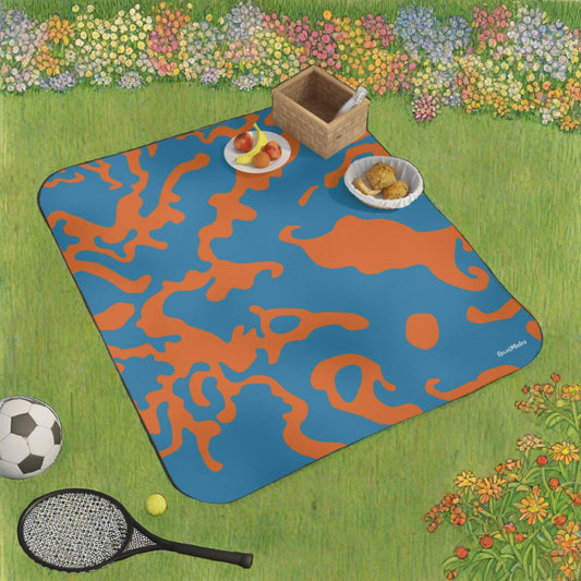 Picnic Blanket | Camouflage Blue & Orange Design