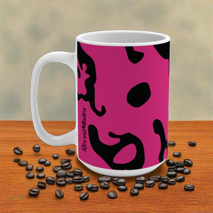 Ceramic Mug 15oz (440 ml) | Camouflage Fuchsia & Black Design