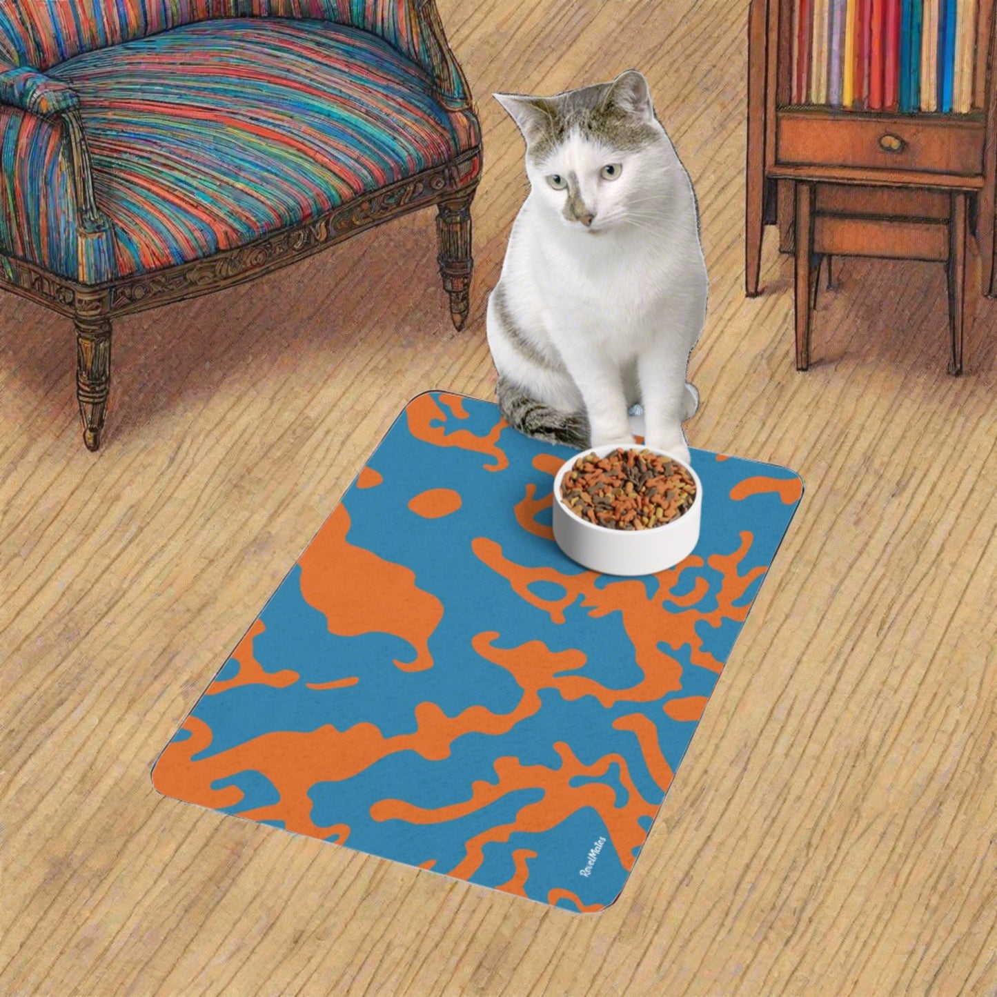 Tarnung Blau&amp;Orange | Tierfuttermatte (12"x18") | für Hunde, Katzen und alle geliebten Haustiere