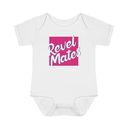 Unisex Infant Baby Rib Bodysuit | NB-24M | Fuchsia & White RevelMates Square Design | 4 colors