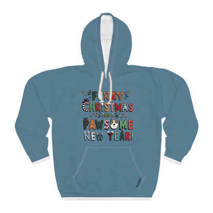 Unisex Cut & Sew Pullover Hoodie | All Over Print Hoodie | Furry Christmas Design | 8 colors