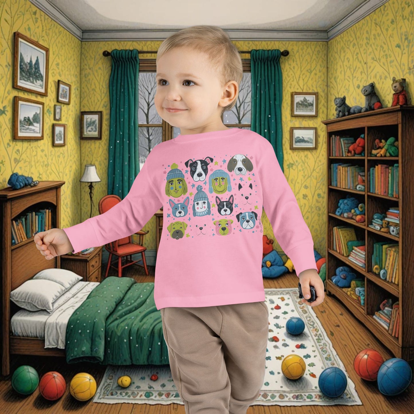 Toddler Unisex Long Sleeve T-Shirt | Winter Doggies Design | 4 colors