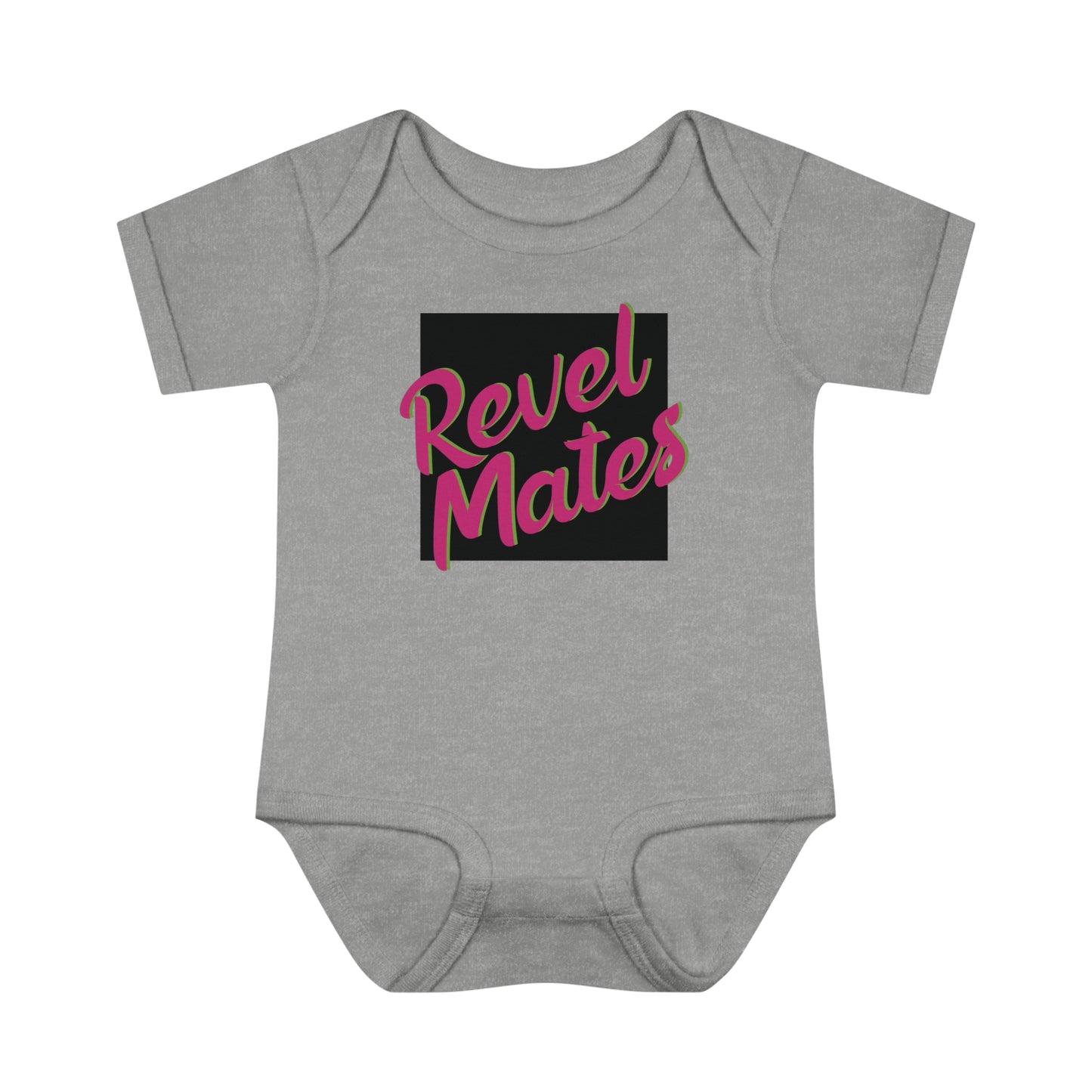 Unisex Infant Baby Rib Bodysuit | NB-24M | Black & Fuchsia RevelMates Square Design | 4 colors