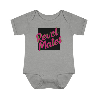 Unisex Infant Baby Rib Bodysuit | NB-24M | Black & Fuchsia RevelMates Square Design | 4 colors