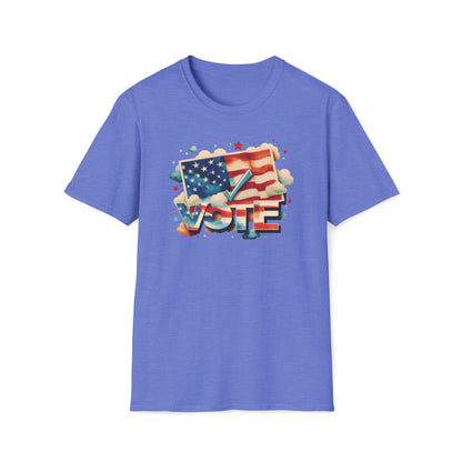 Unisex Softstyle T-Shirt | Heather and Antique Colors | VOTE Watercolor Design | US Elections | 16 colors